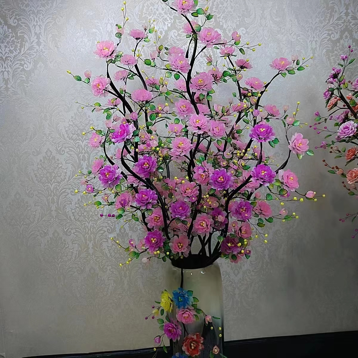 渐变磨砂落地款牡丹花手工DIY材料包（维维手工推荐） 主播送曲柳杆