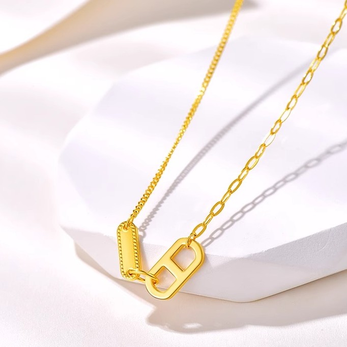 足金999猪鼻子黄金项链锁骨链纯金套链送女友礼物克差多退少补