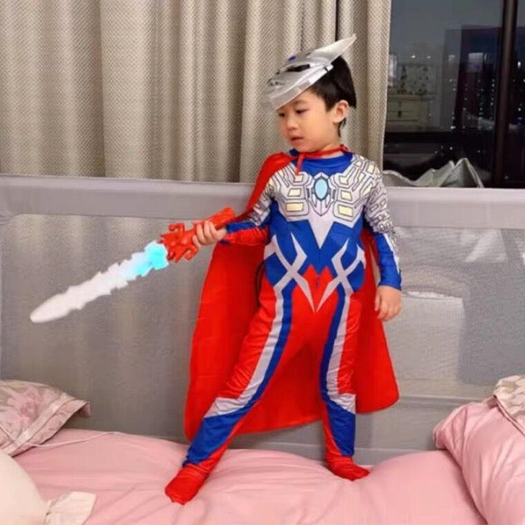 赛罗奥特曼衣服男童面具cosplay 发光迪迦连体衣披风女孩演出服装