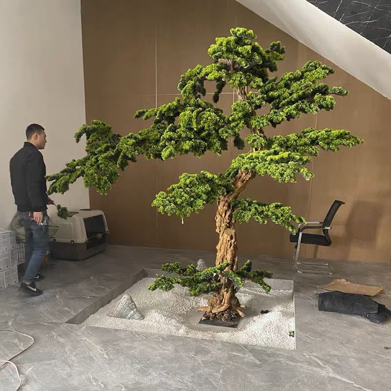【精选厂家】仿真迎客松室内外装饰造景仿真树绿植罗汉松假美人松大