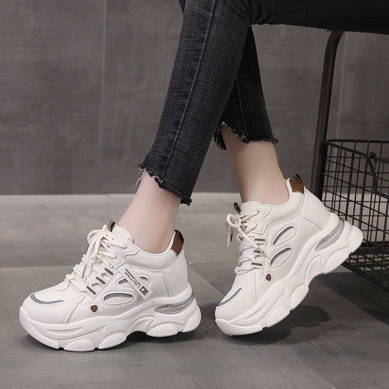 2024秋冬季内增高老爹鞋女加绒韩版时尚百搭显瘦皮面休闲运动鞋