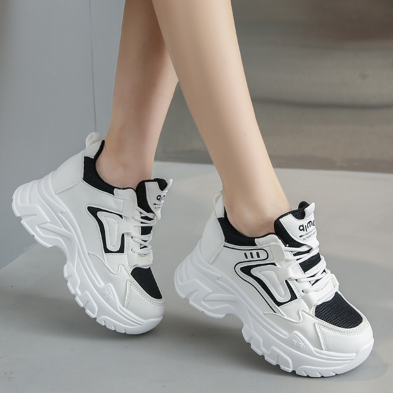 2024秋冬季内增高老爹鞋女加绒韩版时尚百搭显瘦皮面休闲运动鞋