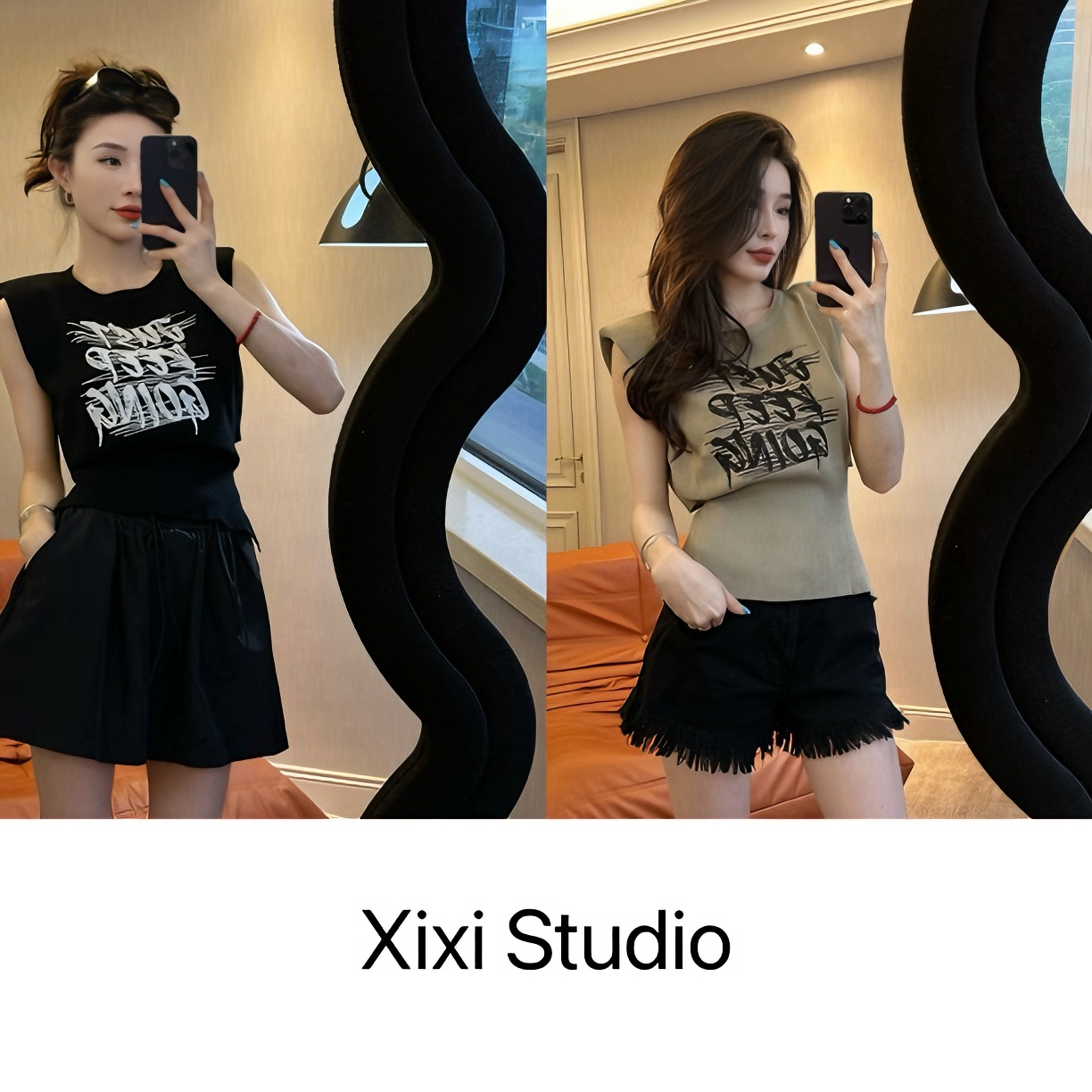 【西西】后绑绳前长后短设计款字母上衣