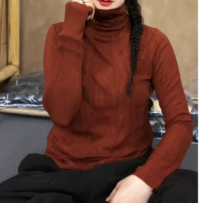 百搭款秋季弹力高领棉T恤打底衫618229