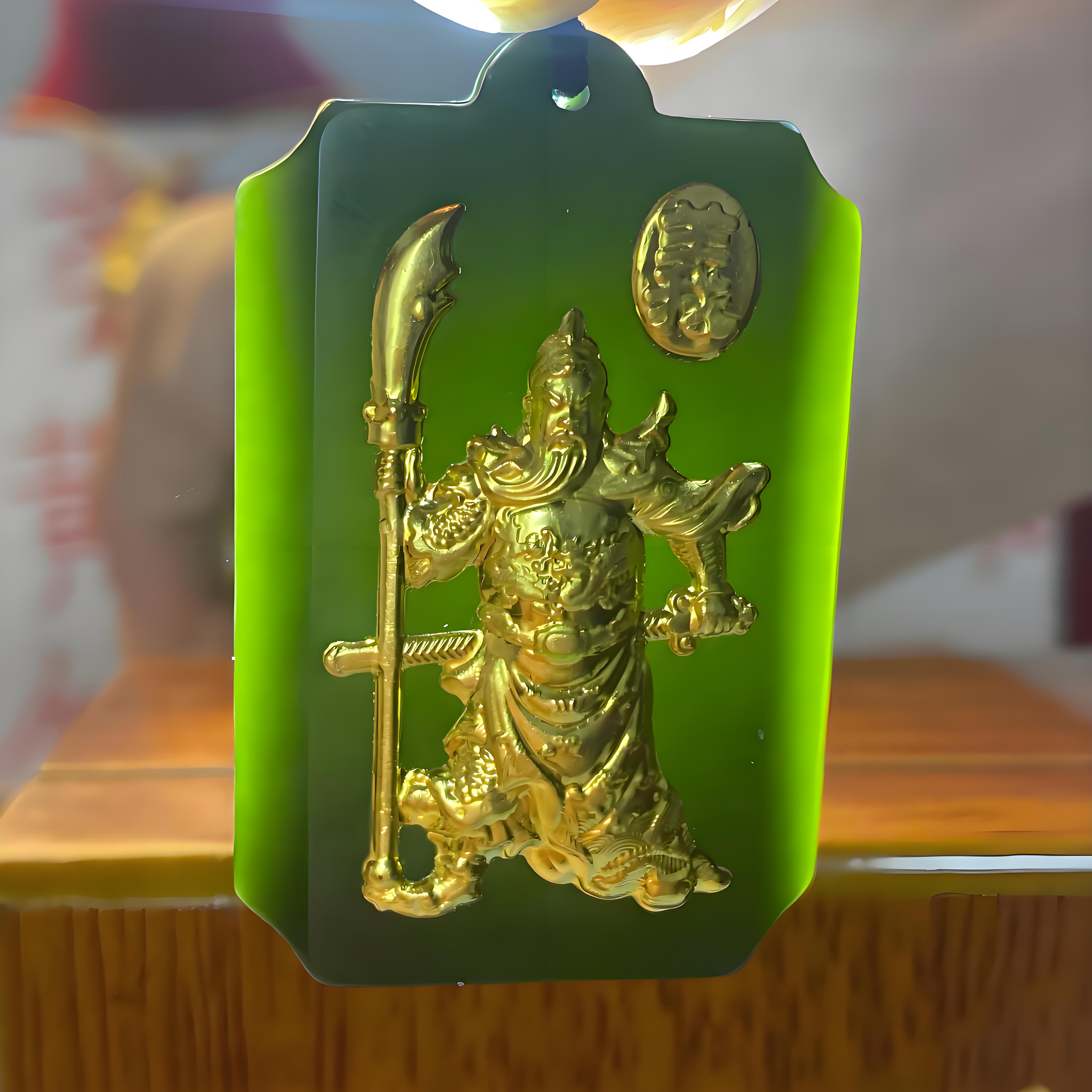 黄金真金镶嵌和田玉关公关二爷吊坠-赠礼盒增链子-PS