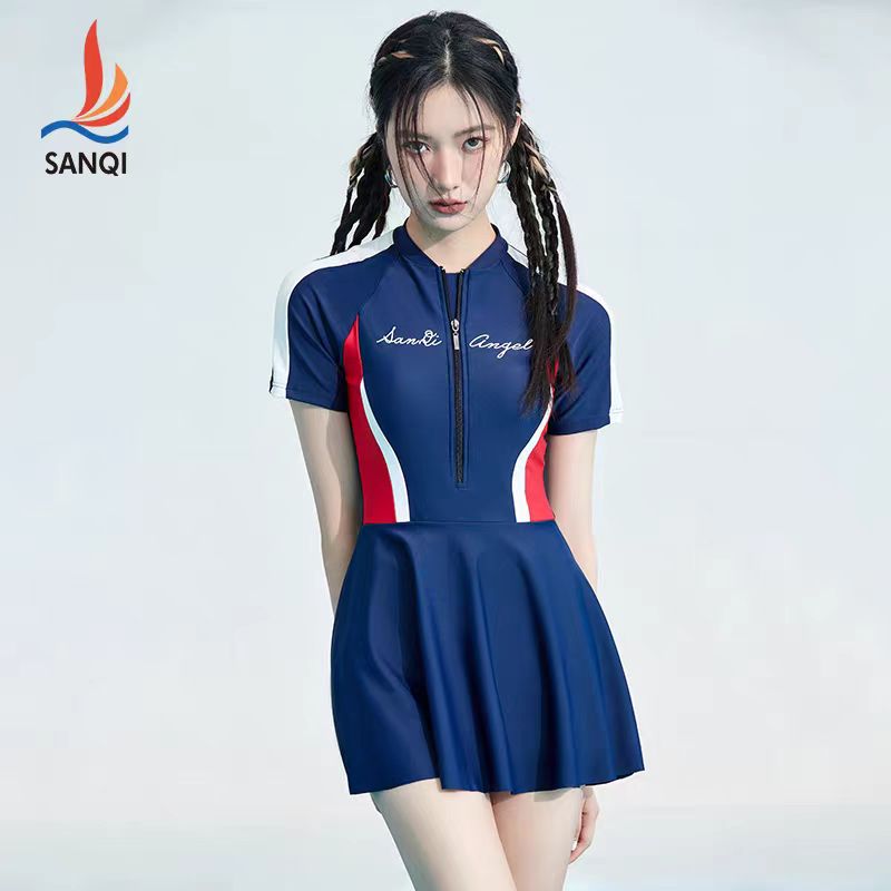 23005三奇连体泳衣女2024新款裙式显瘦遮肚游泳馆专用泡温泉泳装