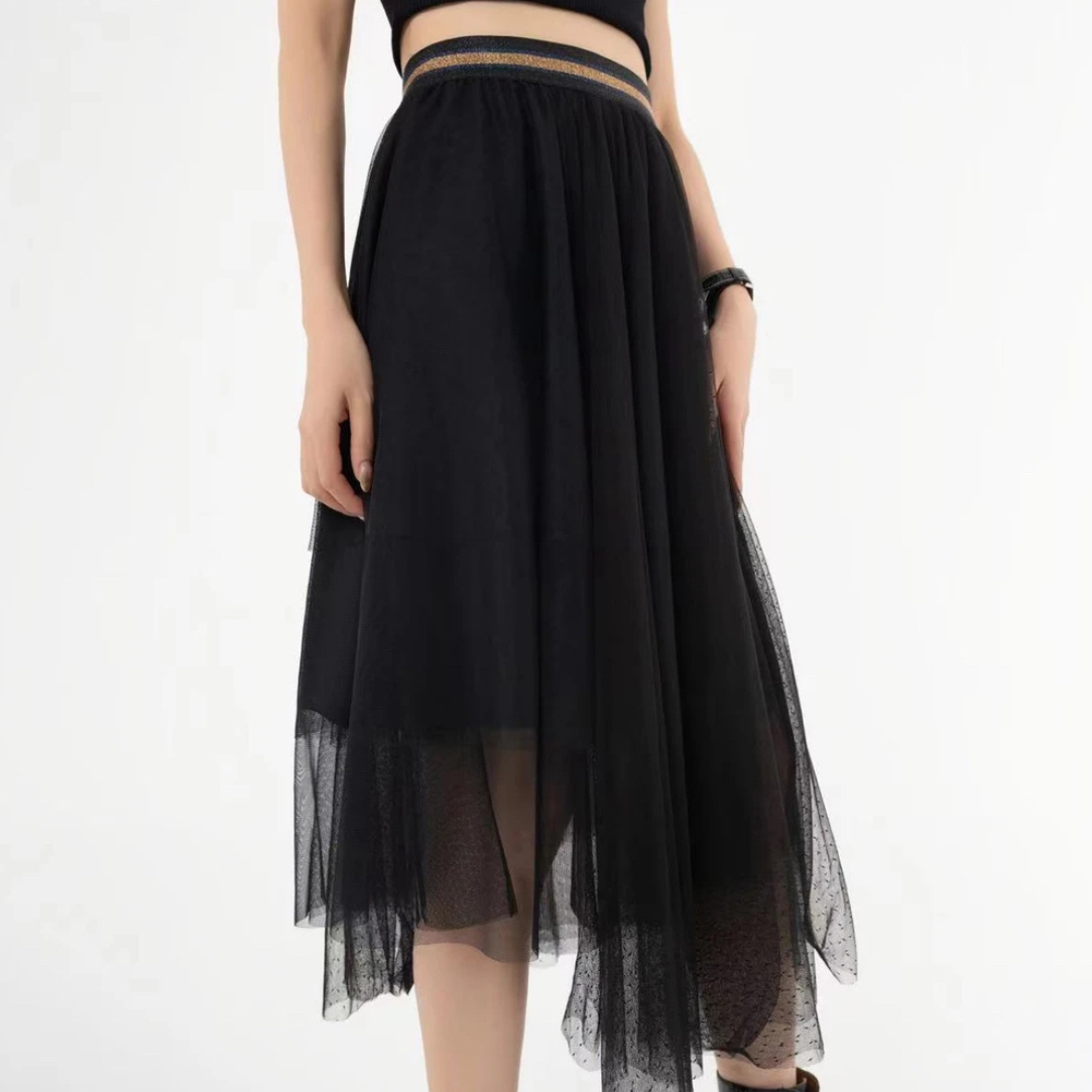 阿玛施纱裙  松紧腰不规则网纱裙洋气高腰百搭时尚半身裙 5200135