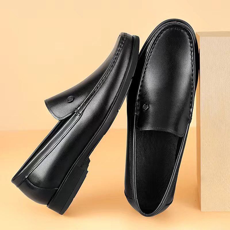 男士商务休闲乐福鞋真皮软底舒适一脚蹬皮鞋
