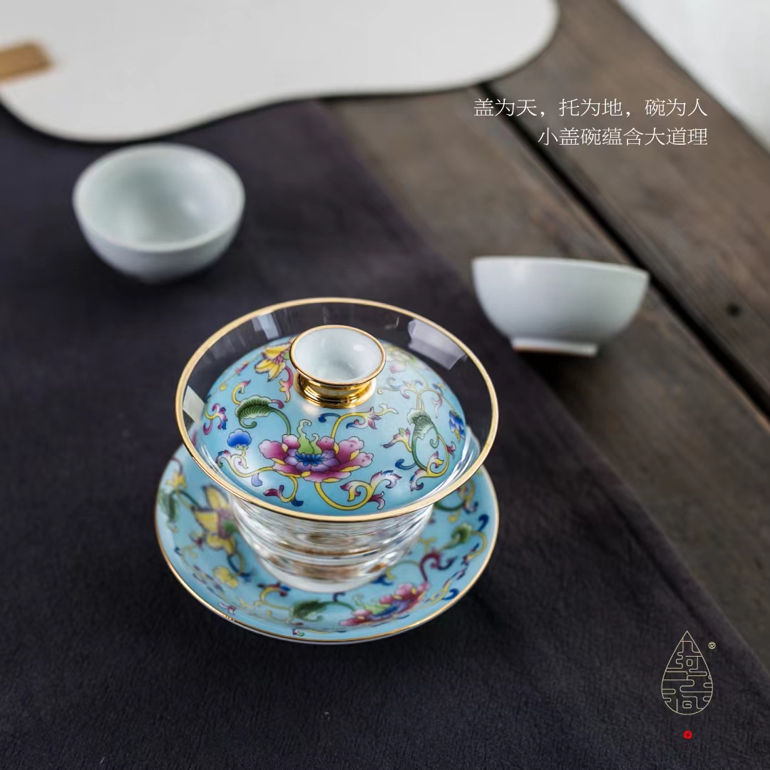 九河之间莲花三才盖碗珐琅彩描金多色