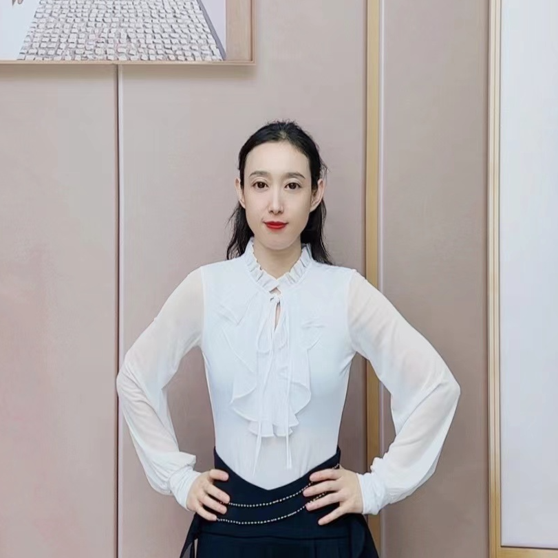 欢舞阁吉特巴摩登舞气质女士镂空交际舞广场舞绑带长袖舞衣A0605