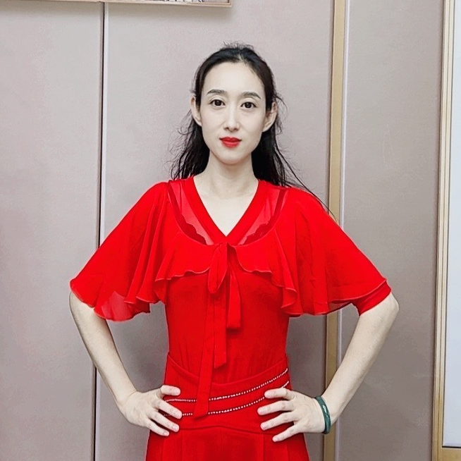 欢舞阁摩登舞吉特巴时尚百搭女士V领交际广场舞大荷叶边舞衣A0538