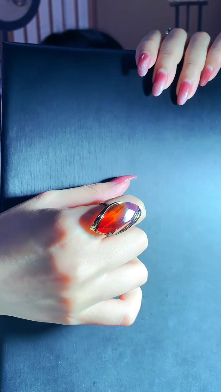 【闪购商品】蓝珀珠宝奇石银S925镶嵌墨西哥红蓝戒指