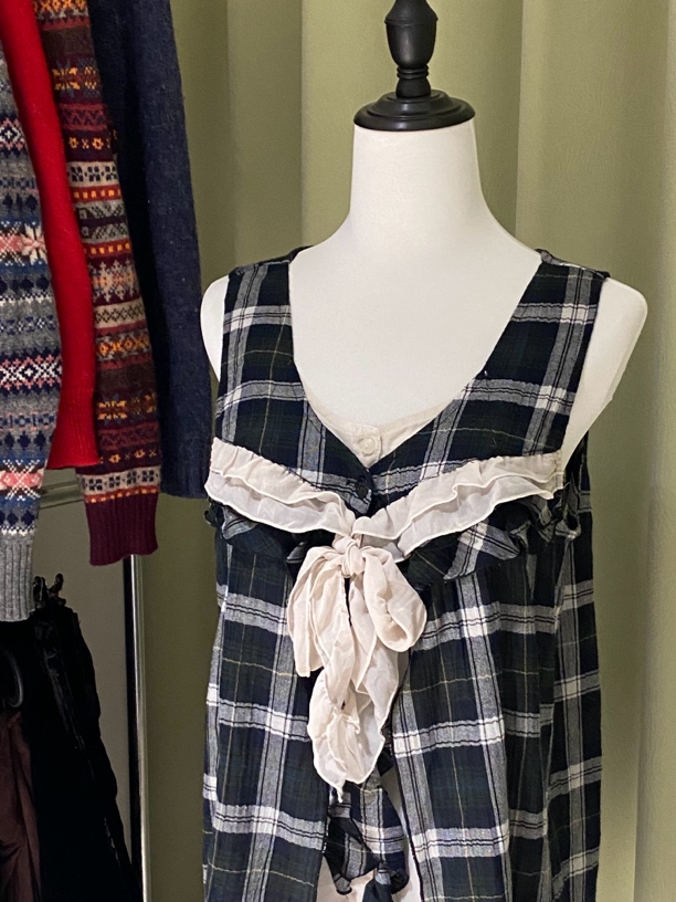 【直播链接】勿拍 复古格子花边拼接吊带裙宽松百搭可调节设计