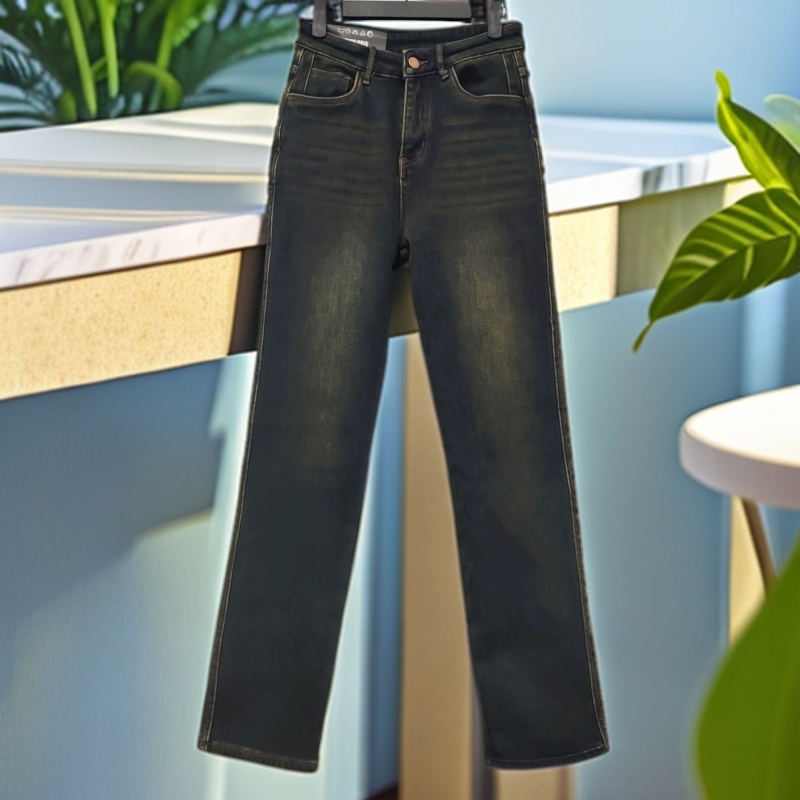 杨家牛仔冬季加绒加厚窄版拖地裤筷子裤97570款5A高腰阔腿显瘦