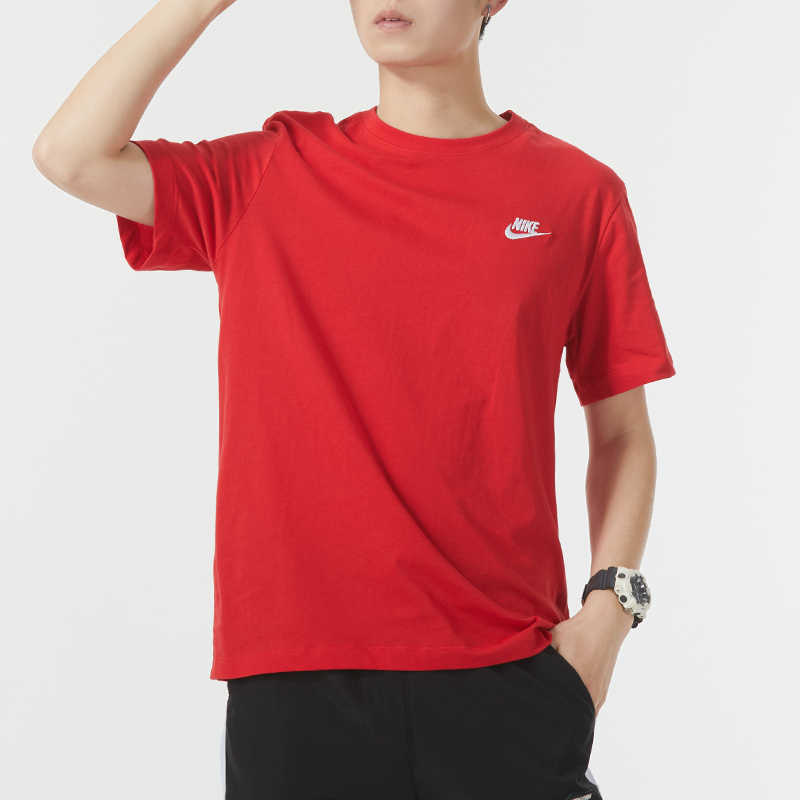 NIKE耐克红色短袖男2024新款休闲运动T恤健身训练半袖上衣AR4999