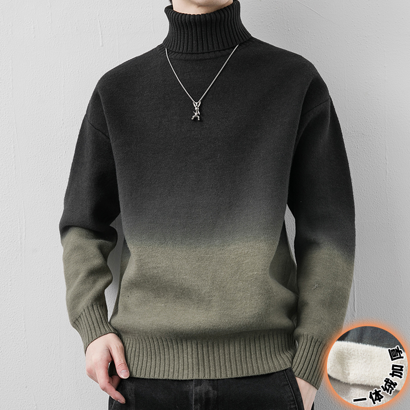 海澜之家高领毛衣男士秋冬季2023新款渐变内搭保暖加厚加绒男生打