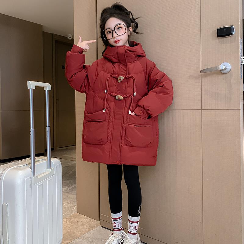 女童棉服冬装2023新款洋气儿童棉衣中长款连帽冬季棉袄女孩厚外套
