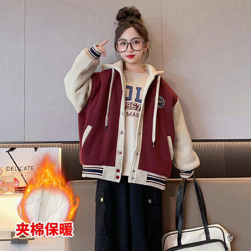 女童秋冬夹棉外套2023新款女大童冬季时髦童装儿童冬装衣服加厚潮