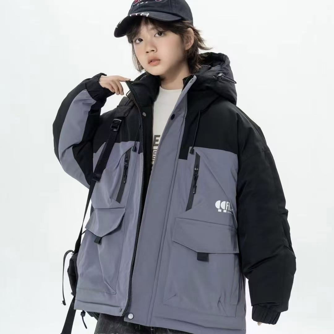 冬款冲锋衣棉衣二棉加厚儿童休闲外套中大童青少年上衣拼接运动