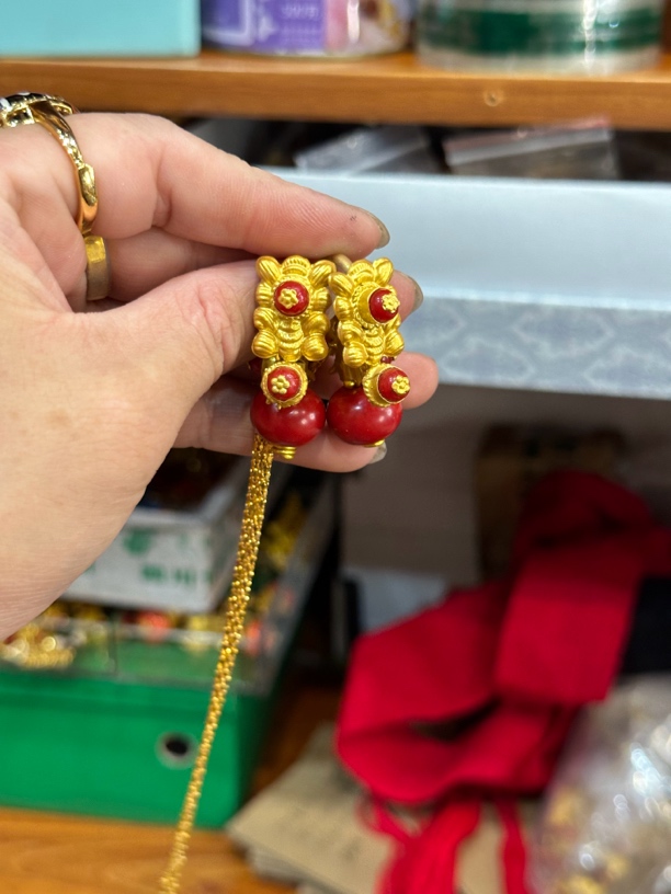 黄铜合成锆石耳饰 红色合金无非金属耳饰耳环民族风藏饰品不掉色