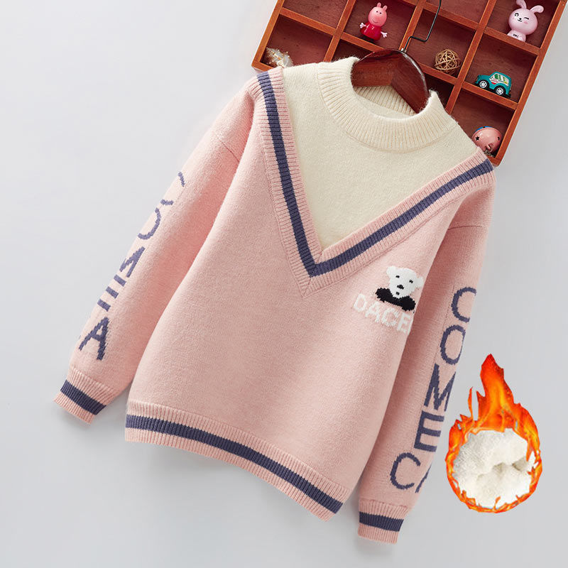 女童毛衣半高领加绒加厚2024秋冬装新款儿童洋气中大童针织打底衫