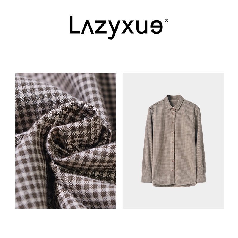 LAZYXUE“老钱风”经典格纹千鸟格长袖衬衫 4008