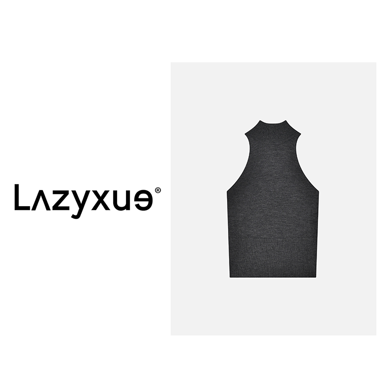 LAZYXUE60支美丽诺精纺细羊毛女士背心半高领无袖针织上衣 23003