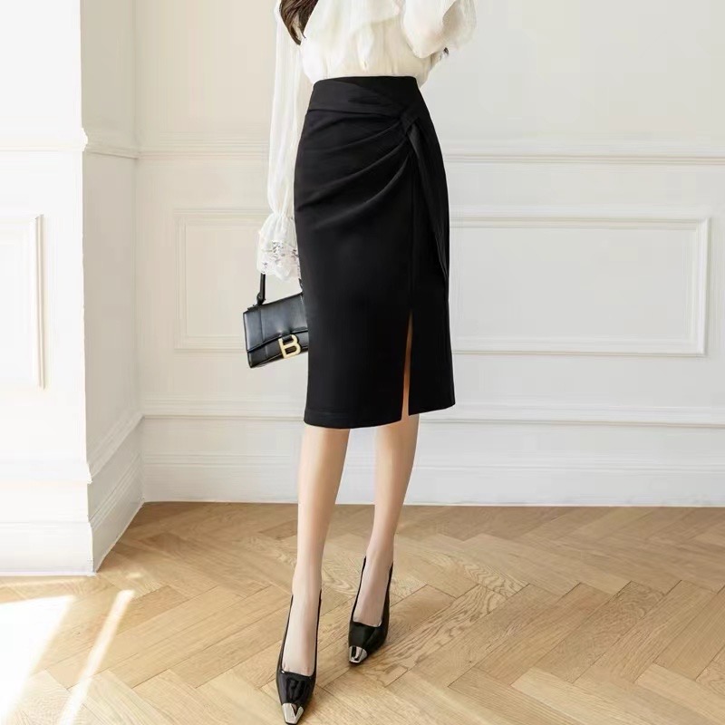 设计感小众西装半身裙女中长款显瘦高腰包臀一步裙子Q903