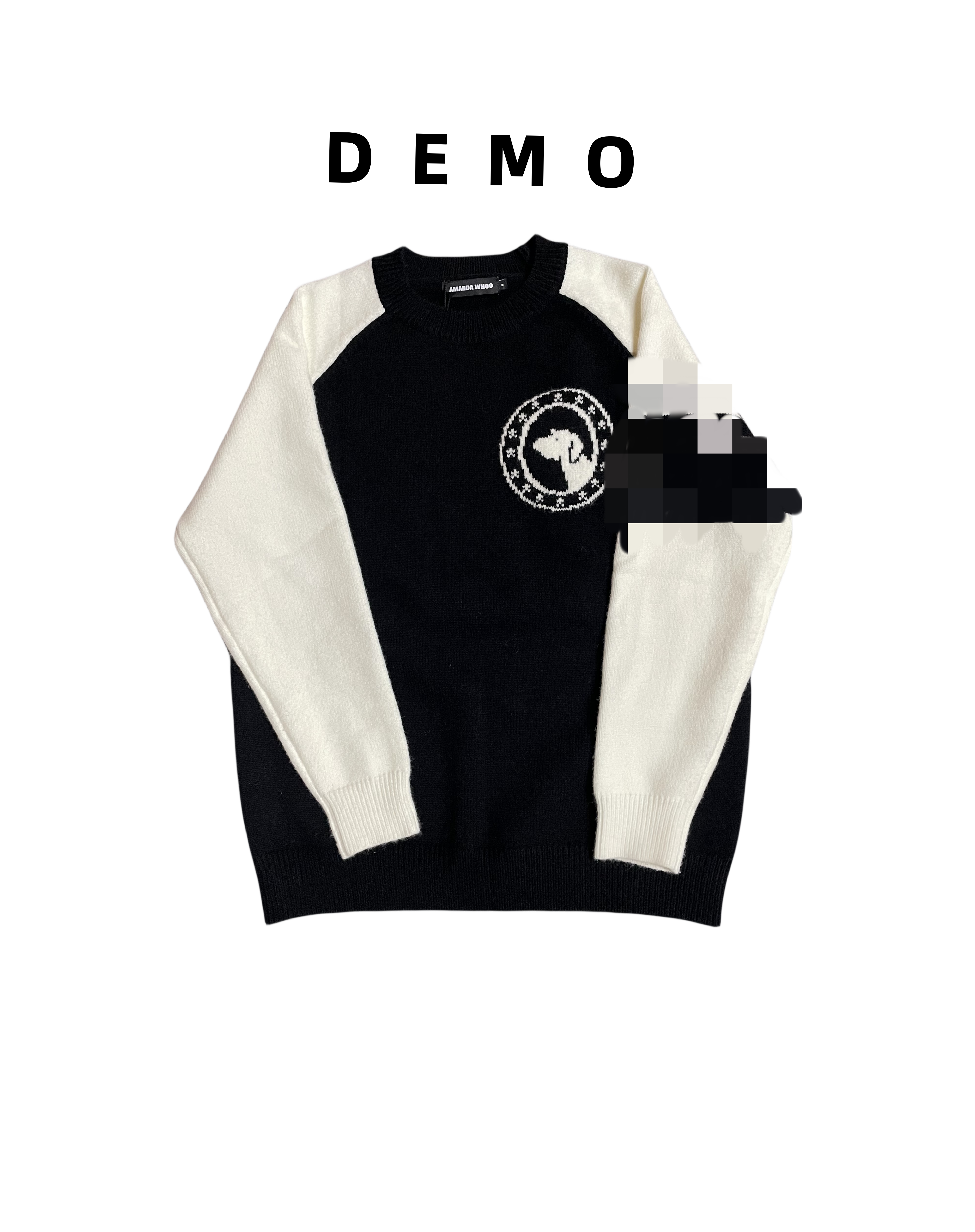 old1【拼接小狗】黑白撞色针织上衣时尚圆领TB002