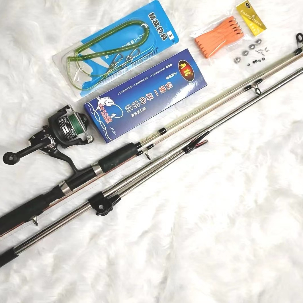 夹猪钓鱼全套 开竿即用 竿 轮 线 八字环 子线 铅 夹猪一盒 地插