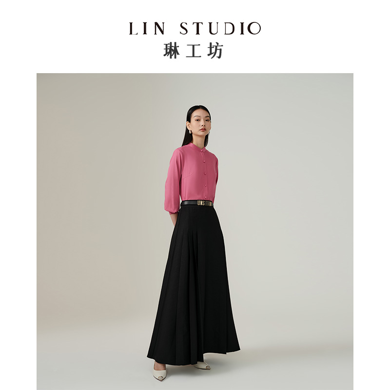 【可拆领口袖口】琳工坊鹊梦玫红拼白色衬衫优雅时尚通勤唐琳设计师