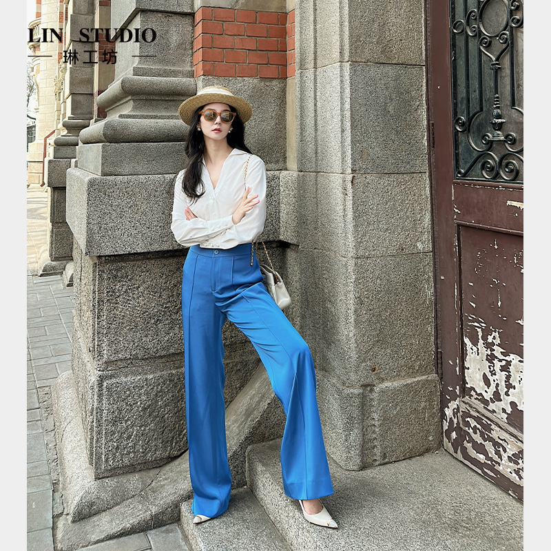 【限定系列】琳工坊静夜蓝色长裤简约风格轻奢老钱风气质唐琳设计师