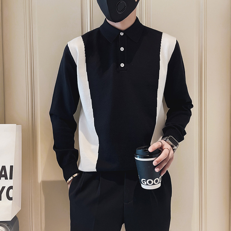 男士POLO衫毛衣翻领针织衫2023新款潮流打底衫秋冬季潮牌内搭线衣