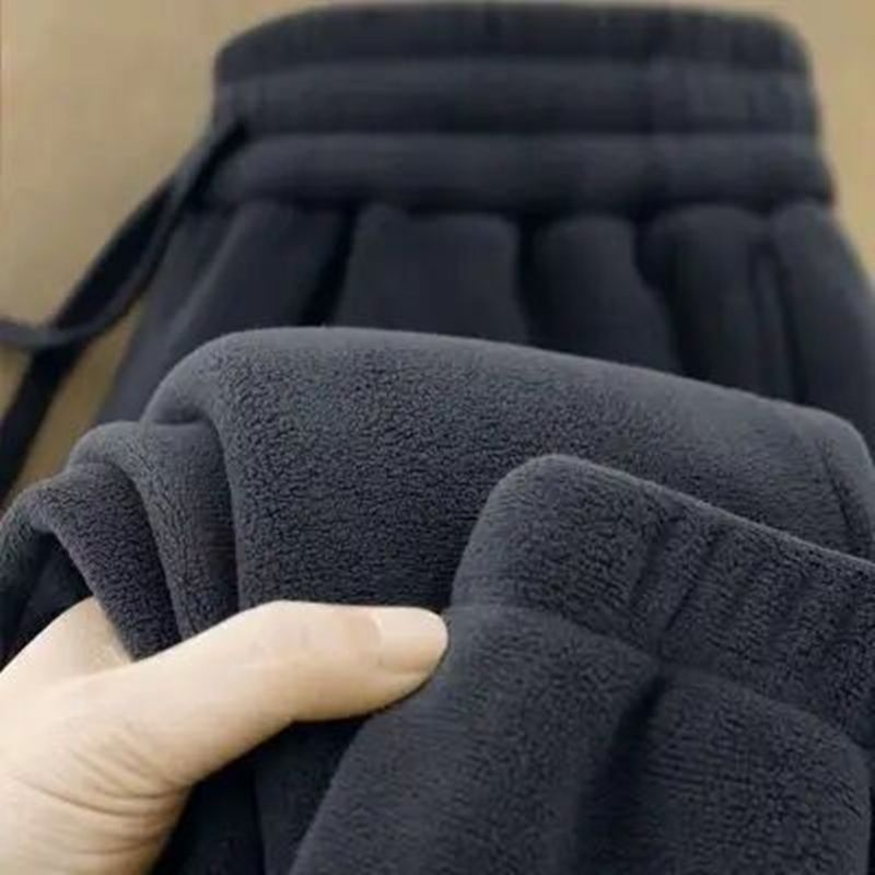 重磅双面奥粒绒男女秋冬加绒加厚宽松直筒束脚裤保暖休闲外穿长裤