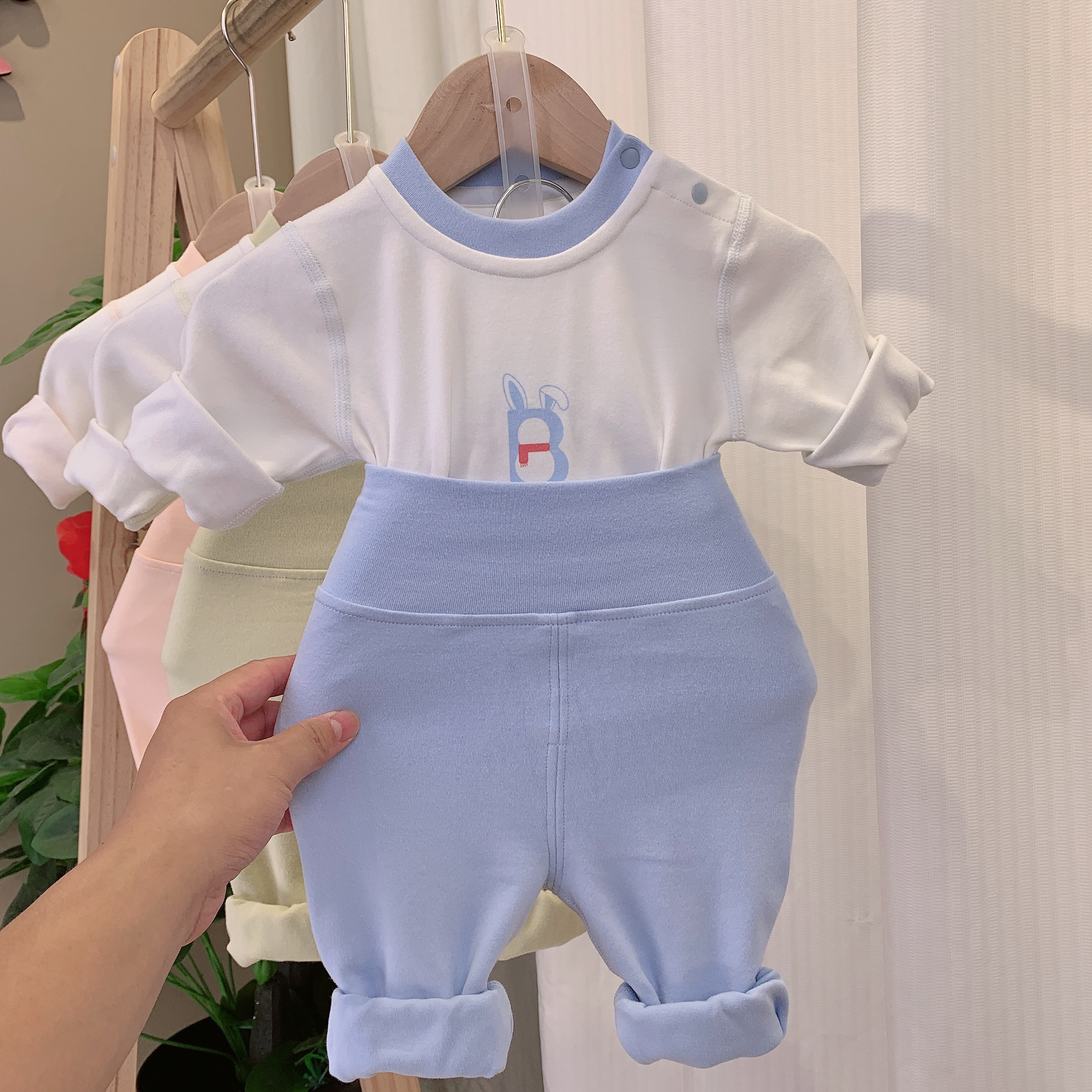 纯棉春款7896套装婴幼儿舒绒高腰护肚秋衣秋裤家居服秋衣秋裤套装