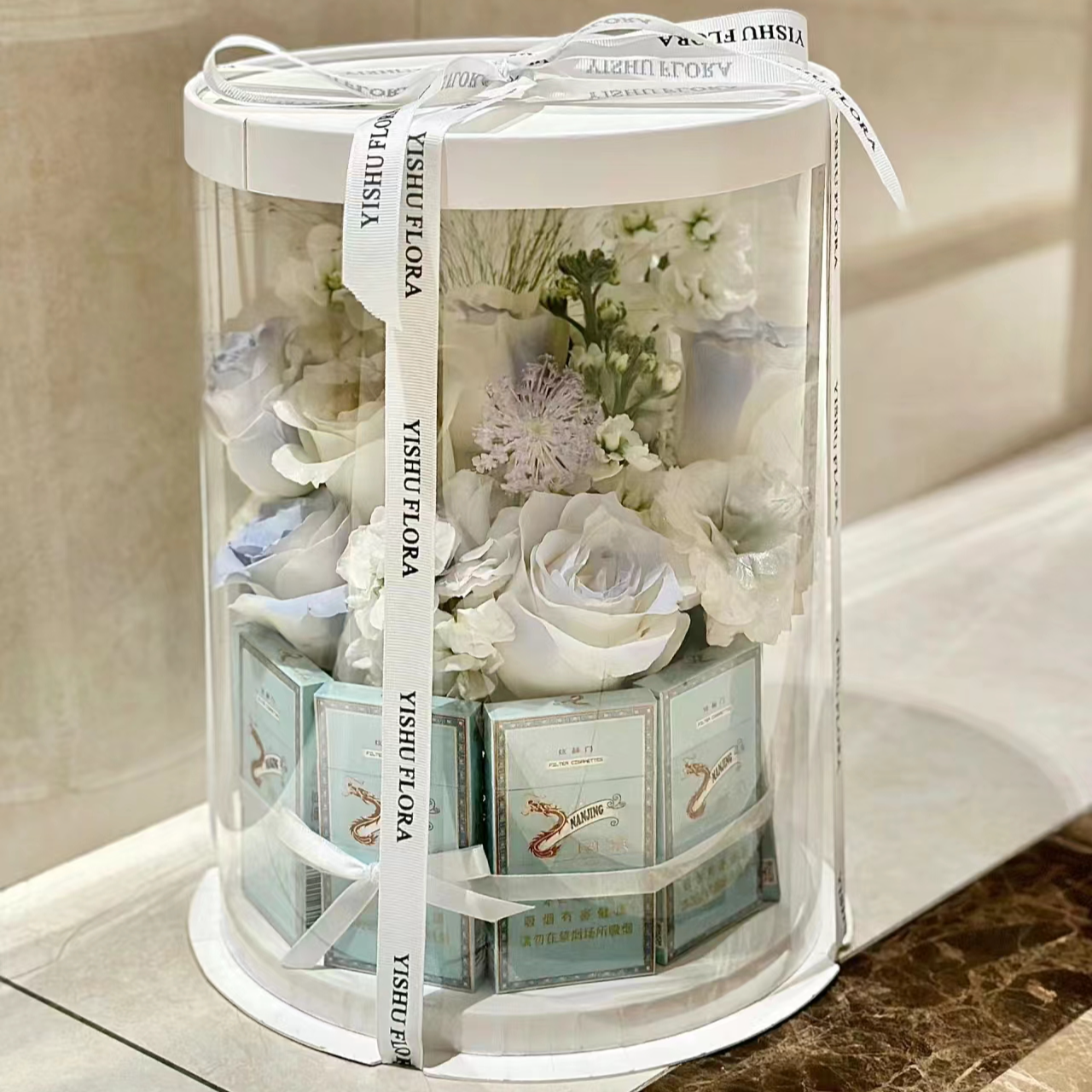 七夕情人节diy花束材料包自制男士圆形礼盒花艺包装送男友送爸爸