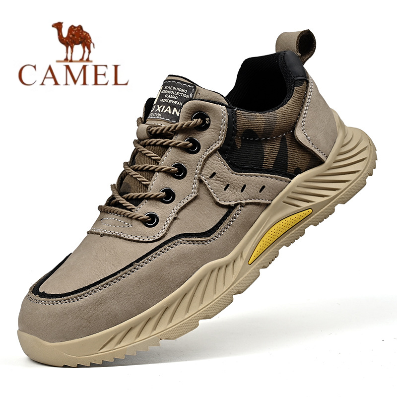 骆驼男鞋头层牛皮户外运动鞋男休闲真皮劳保鞋软底轻便防水跑步鞋