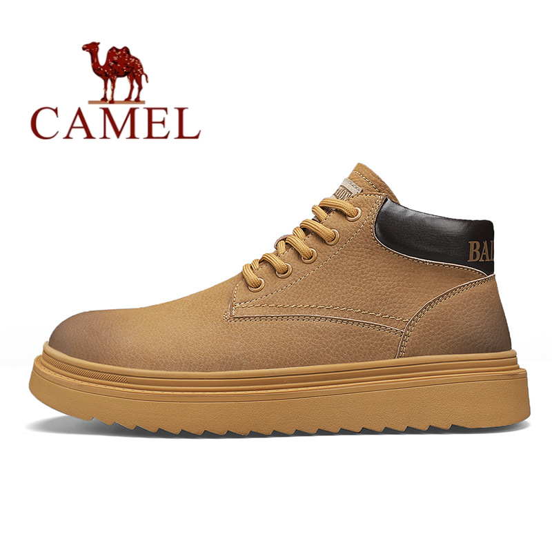 骆驼男鞋2023新款潮流真皮高帮休闲皮鞋板鞋男士加绒棉鞋马丁靴男