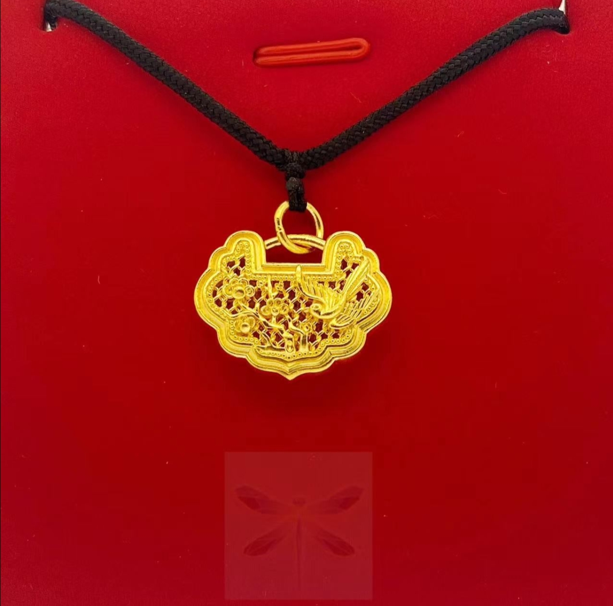 足金999.9古法花丝喜上眉梢挂坠素款传承编织双面编绳