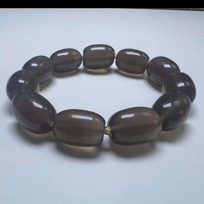 【百姓甄选】纯天然高级黑冰天花板桶珠玛瑙手串1