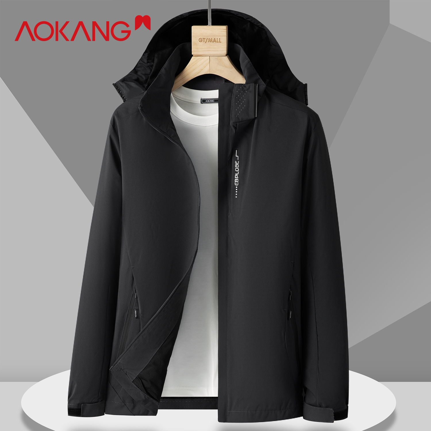 奥康情侣款防水防污冲锋衣外套运动男士户外薄款防风大码AK816266