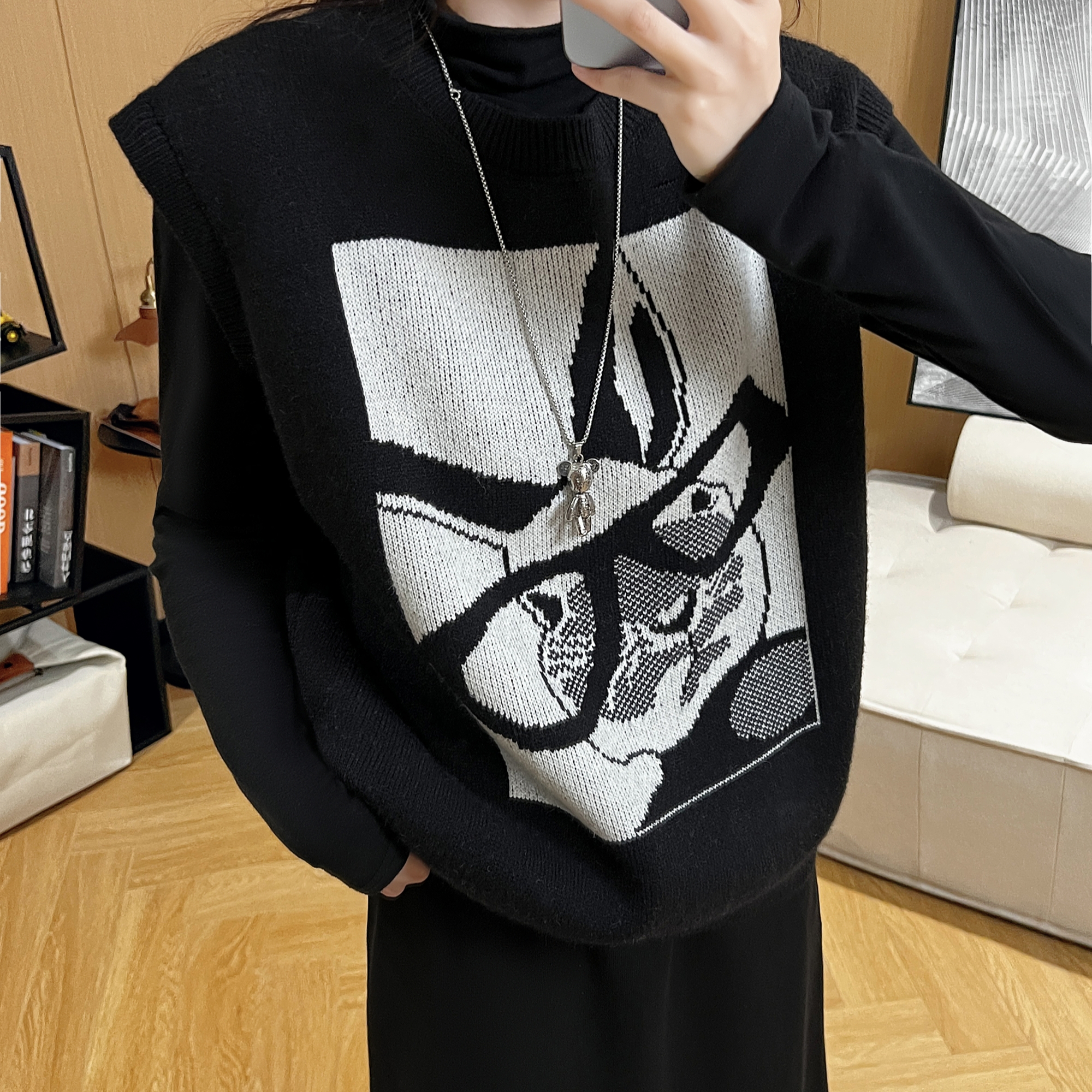 卡通兔马甲打底2023秋冬新款可爱卡通百搭宽松马甲韩版