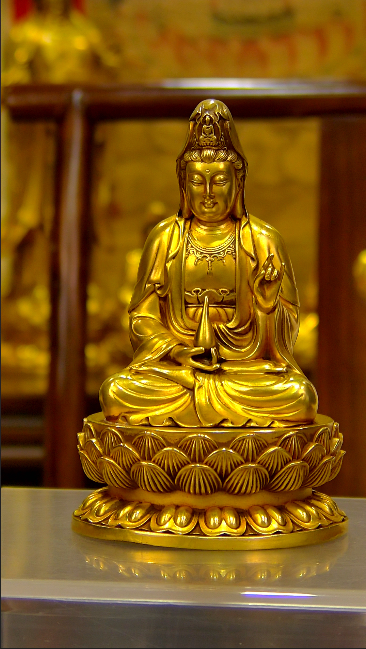 紫铜鎏金 观音摆件 16公分