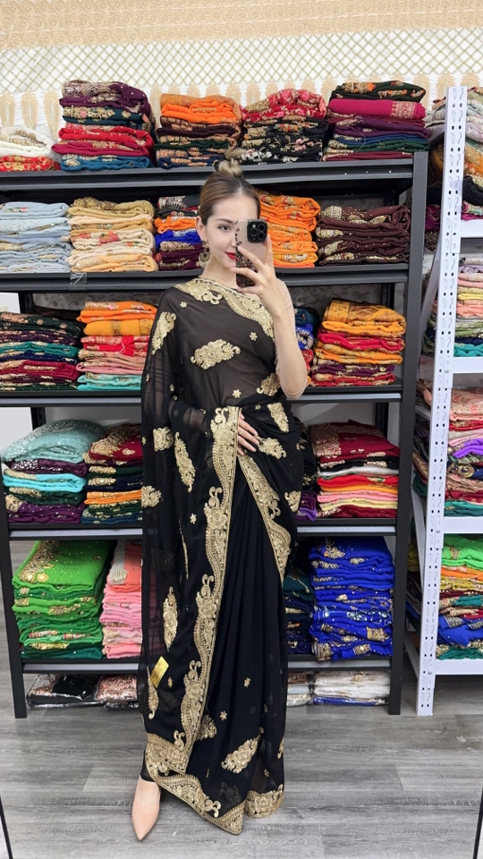 印度进口全新六米刺绣纱丽 