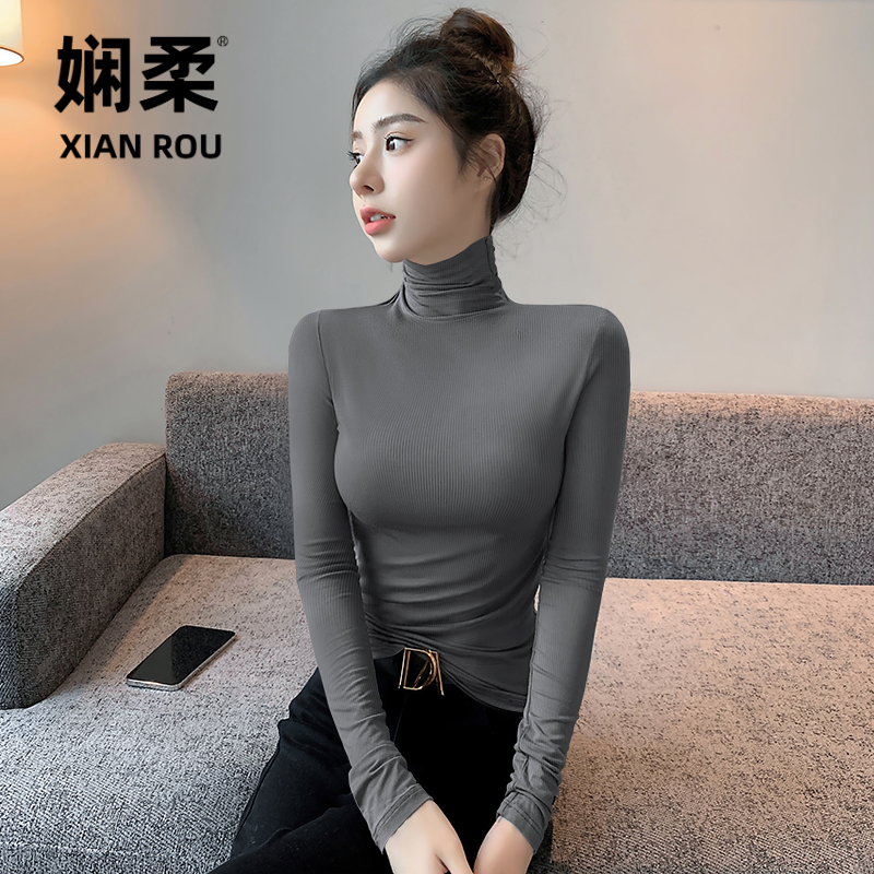 高领打底衫女秋冬内搭2025年新款堆堆领黑色长袖修身显瘦别致上衣
