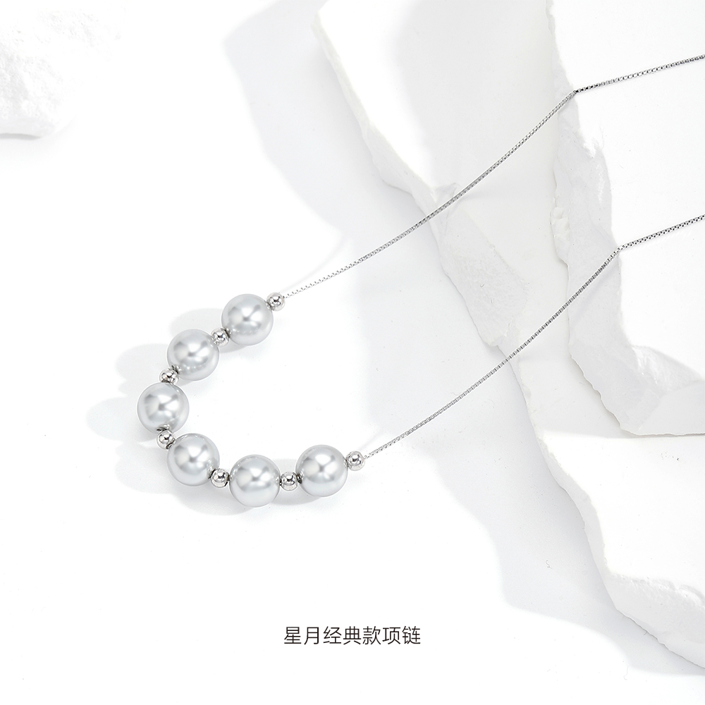 链子925银仿珍珠 星月经典款微笑链时尚简约百搭五珠链YSXB076-10