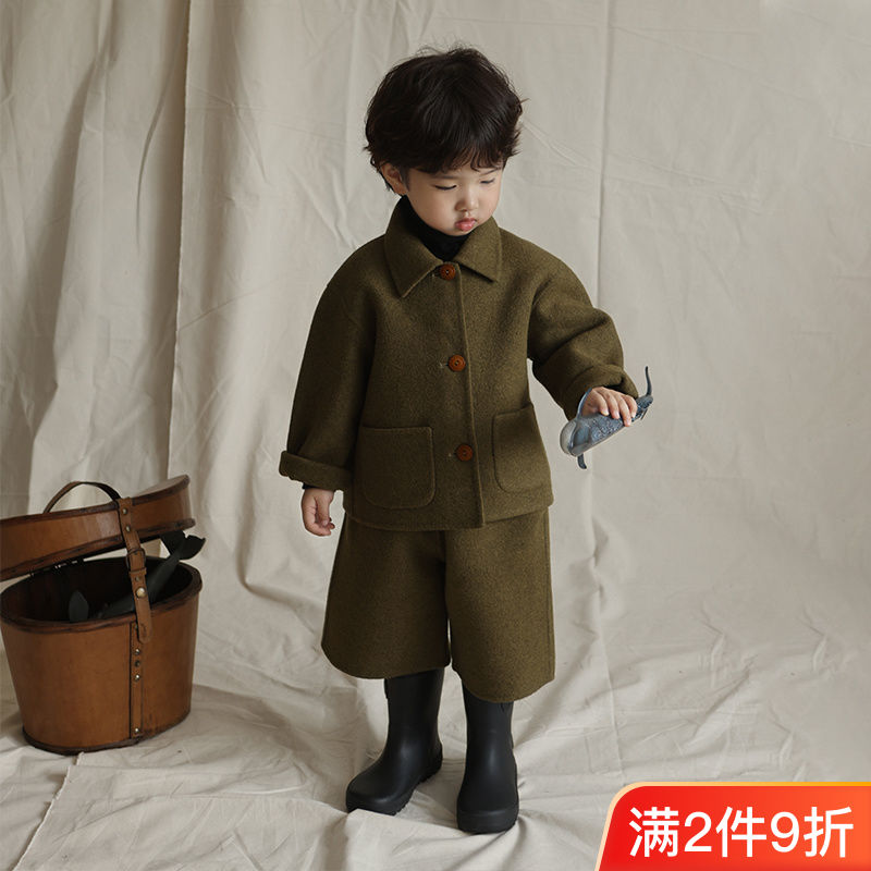 男童套装2023新款秋冬双面呢中小童韩版炸街女童潮帅气儿童两件套