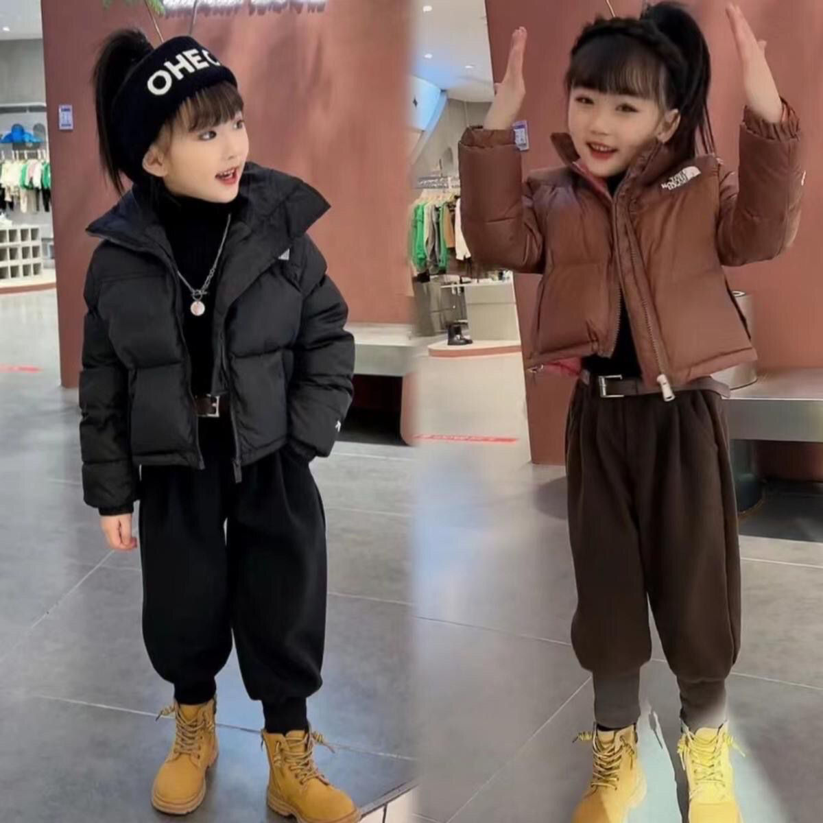 女童冬季羽绒服套装2023新款儿童洋气时髦百搭加绒哈伦裤两件套潮