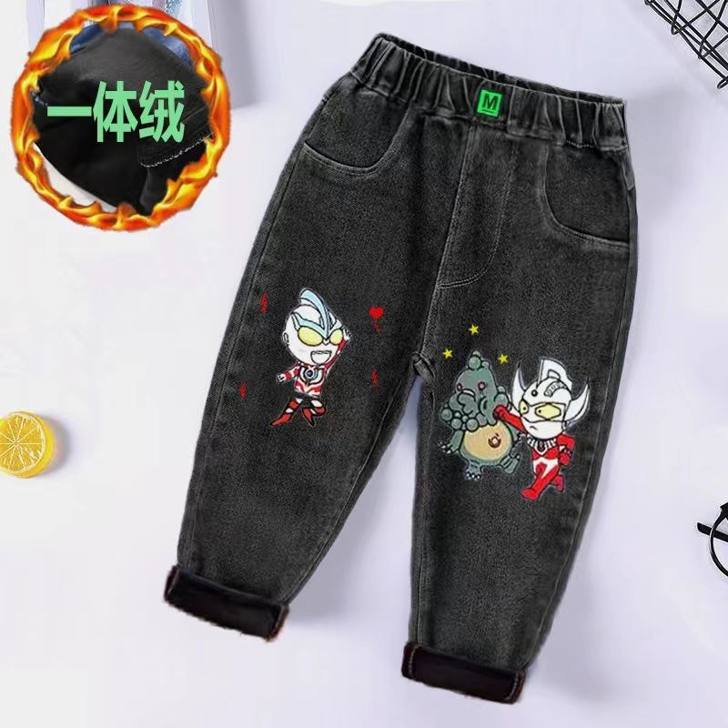 男童加绒裤子一体绒最新款儿童牛仔裤秋冬款外穿加厚长裤休闲潮流