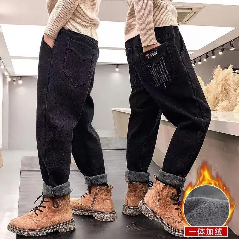 男童冬季牛仔裤2023新款儿童加绒裤子中大童男孩加绒长裤加厚秋JL